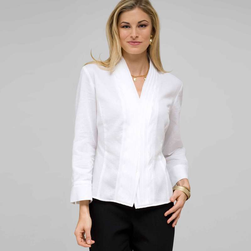 Drape Neck Blouse, White, large image number 0