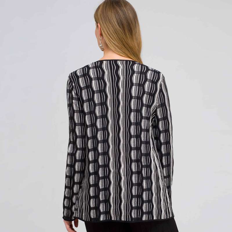 Open Front Texture Cardigan, Black & Sugar, large image number 1