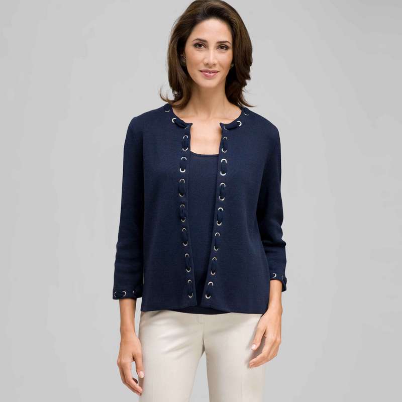 Trimmed Cardigan, Admiral Navy, large image number 0